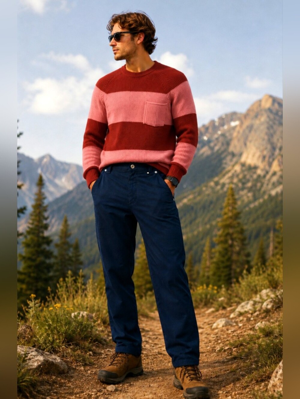 ZARA🫎Textured Red&Coral Stripes Wool Blend Knit Sweater with Pocket Sz: M